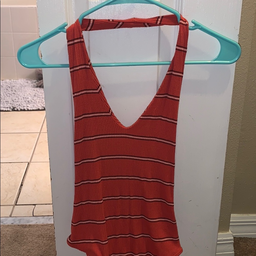Striped halter top body suit